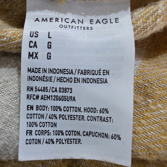American Eagle Cozy Cabin Oversized Hoodie Plaid Flannel Long Sleeve Shirt. L - Picture 5 of 9